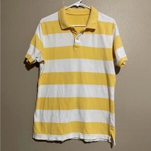 Yellow White Horizontal Stripes Short Sleeve Polo Shirt Men’s M ?
